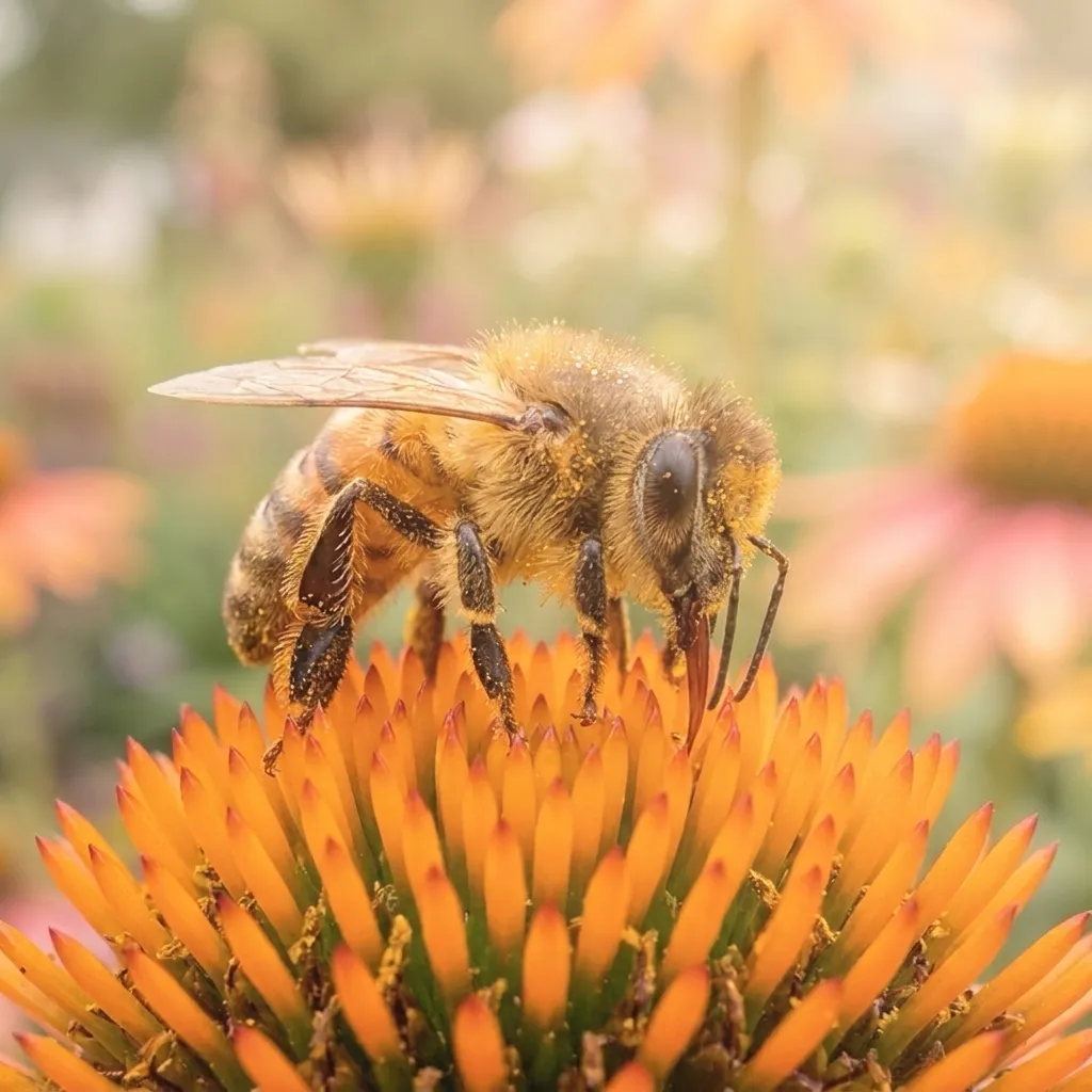 A honeybee gathering nectar from a yellow flower.