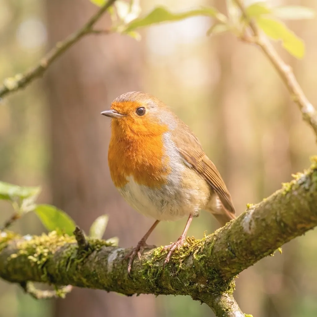 A robin with an orange-red breast perched on a branch.